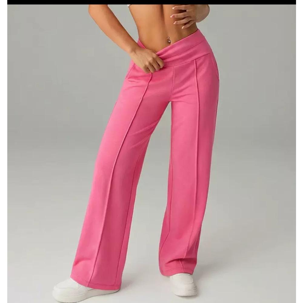 Women's High Waist Sports Pants, Slim Straight Long Trousers with Stitched Pockets, Outdoor Casual Comfortable Workout Pants