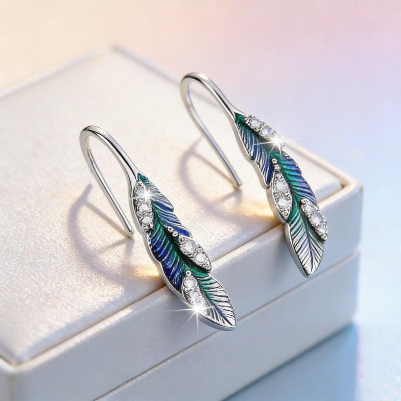 Boucles d'Oreilles en Argent Sterling 925 Pour Femmes Tendance Géométriques Bleu Plume Boucle d'Oreille Bijoux Prévenir l'Allergie Fête Cadeau Accessoires