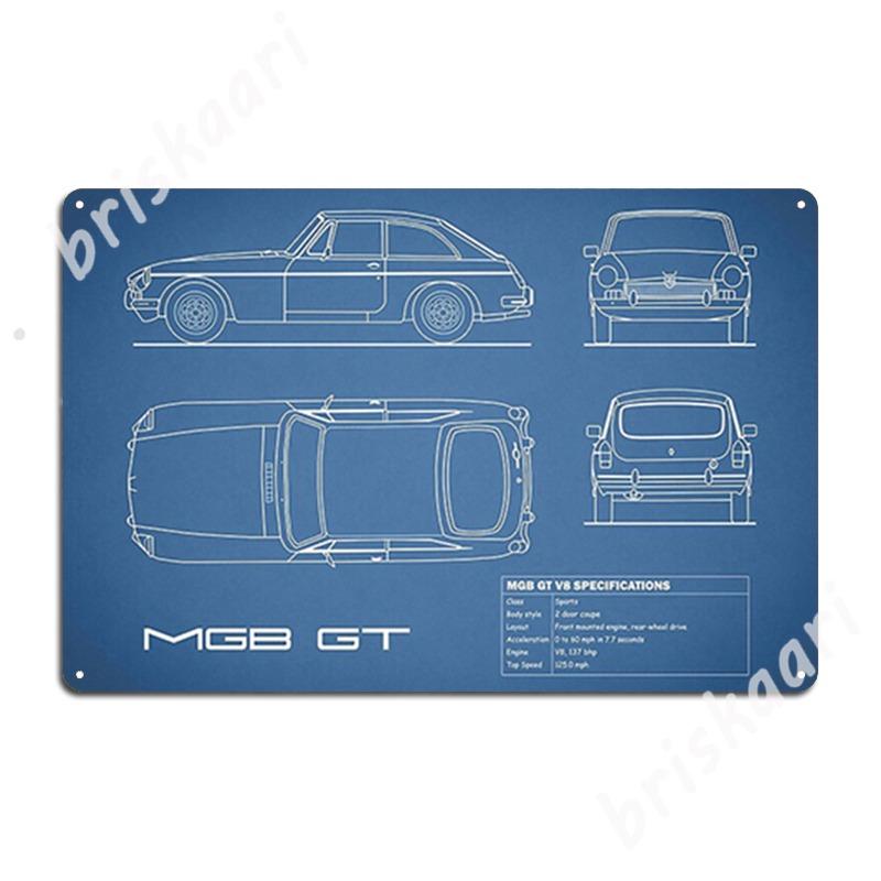 The Mgb Gt V8 Blueprint Metal Signs Club Party Decoration Wall Wall Plaque Tin sign Posters