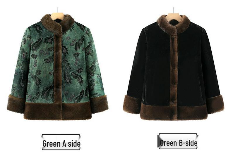 Women's Fur-lined Double-sided Winter Coat for Middle-aged & Elderly - Chinese Style, Warm Velvet