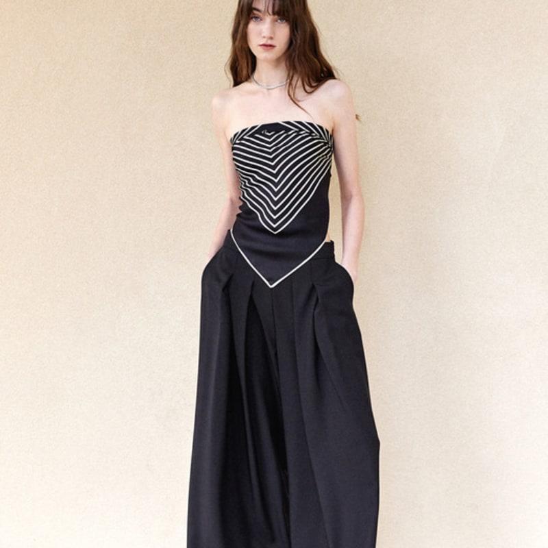 Mare di mari Stripe Centred Monogram Silk Scarf Black