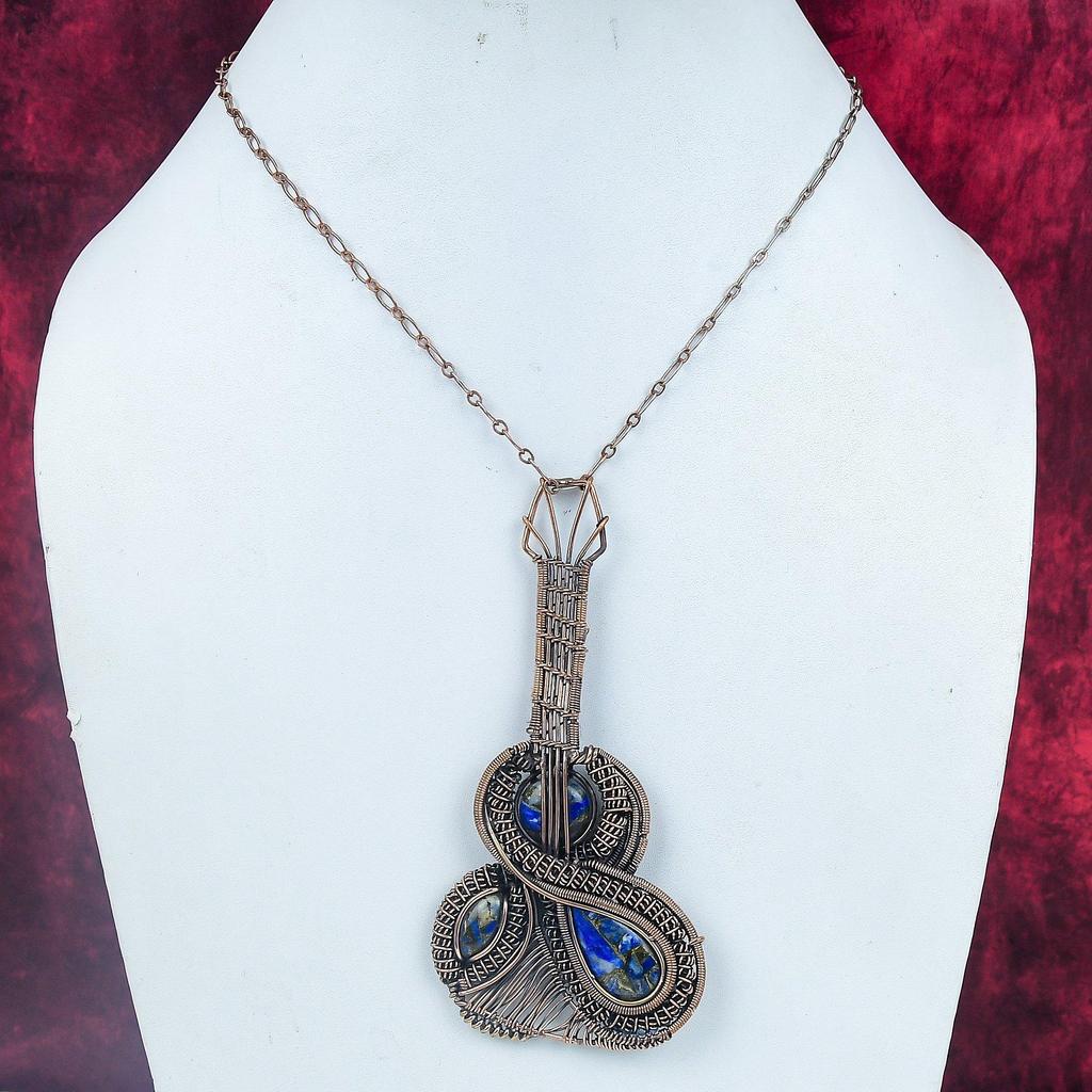 Copper Lapis Lazuli Pendant Guitar Gemstone Jewelry Copper Wire Wrapped Pendant