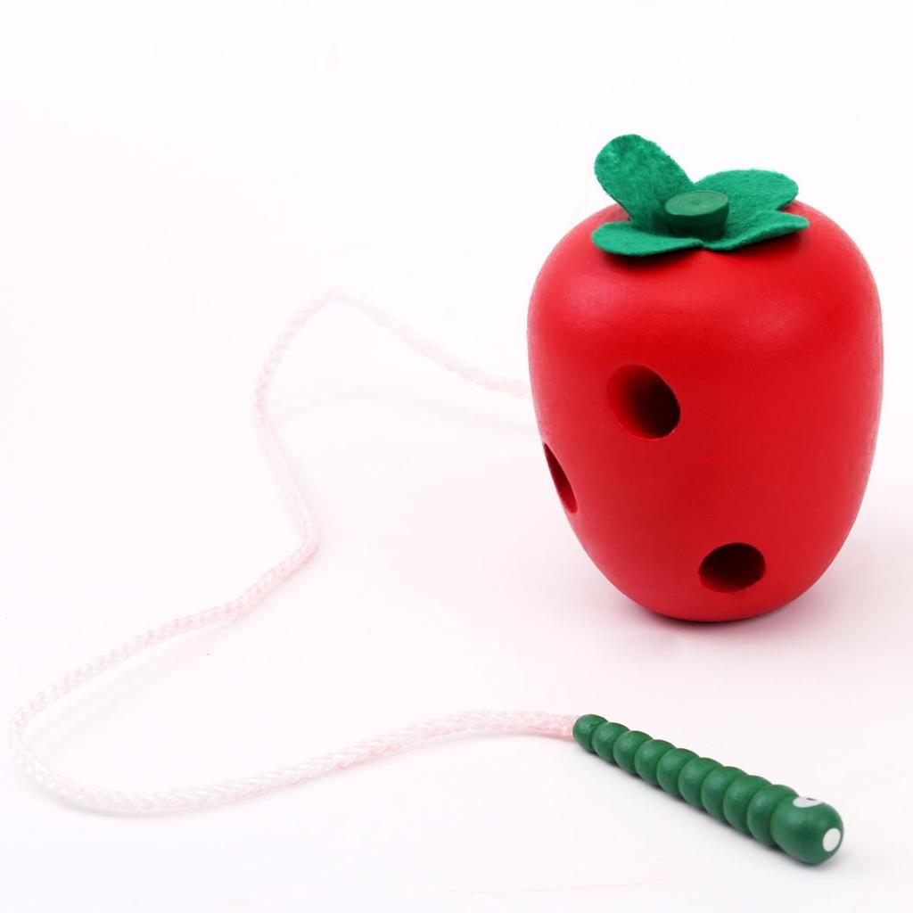 Wooden Worm & Apple Threading Puzzle: Children's Hand-Eye Coordination & Fine Motor Training Toy