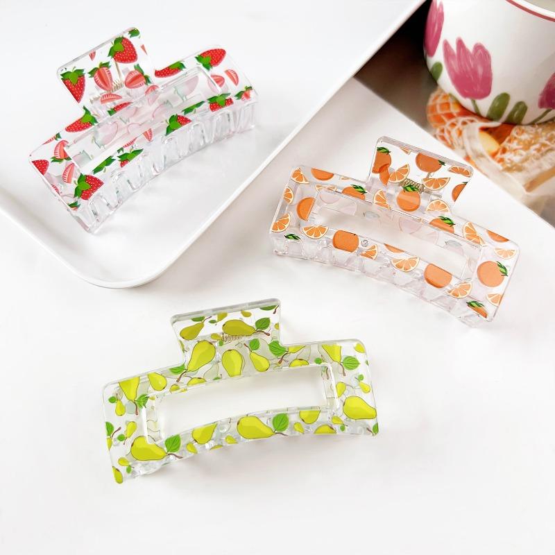 Sweet Fruit Heart-shaped Printed Grab Clip Shark Clip Simple and Fresh Semi-tied Hair Clip and Hair Accessory