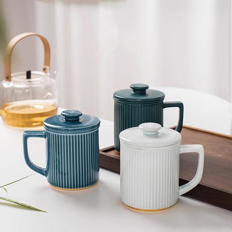 Ceramic Office Tea Mug with Lid and Filter