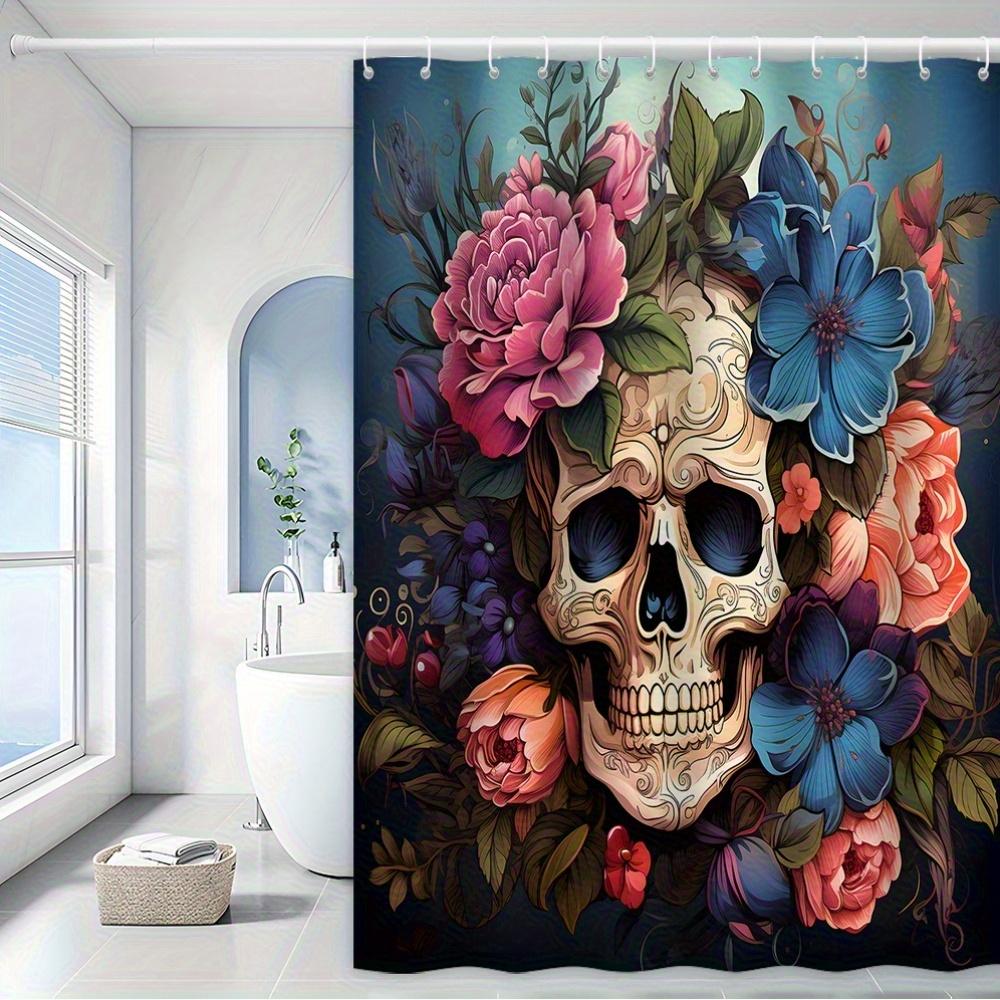 

Mystical Skull Floral Shower Curtain - Intricate Art & Vibrant Flower Theme For Bathroom Decor, Adds Bold And Unique Style W60H190(CM)-1 Pcs