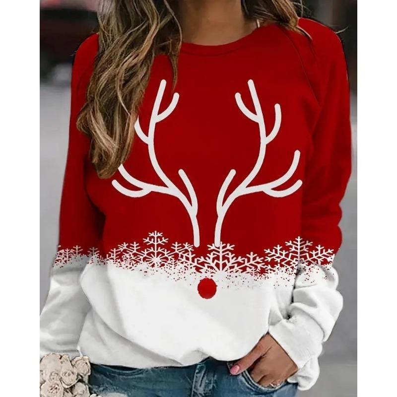 

Рождественский топ с круглым вырезом и длинными рукавами, удобная женская футболка свободного кроя с 3D-принтом рождественской снежинки L