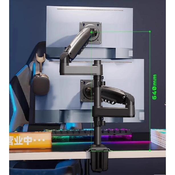 NB New H180 Full Motion 17"-27" Double monitor Holder Gas Spring Arm LCD Mount ergonomic dual arm clamp bracket 2-9kgs each