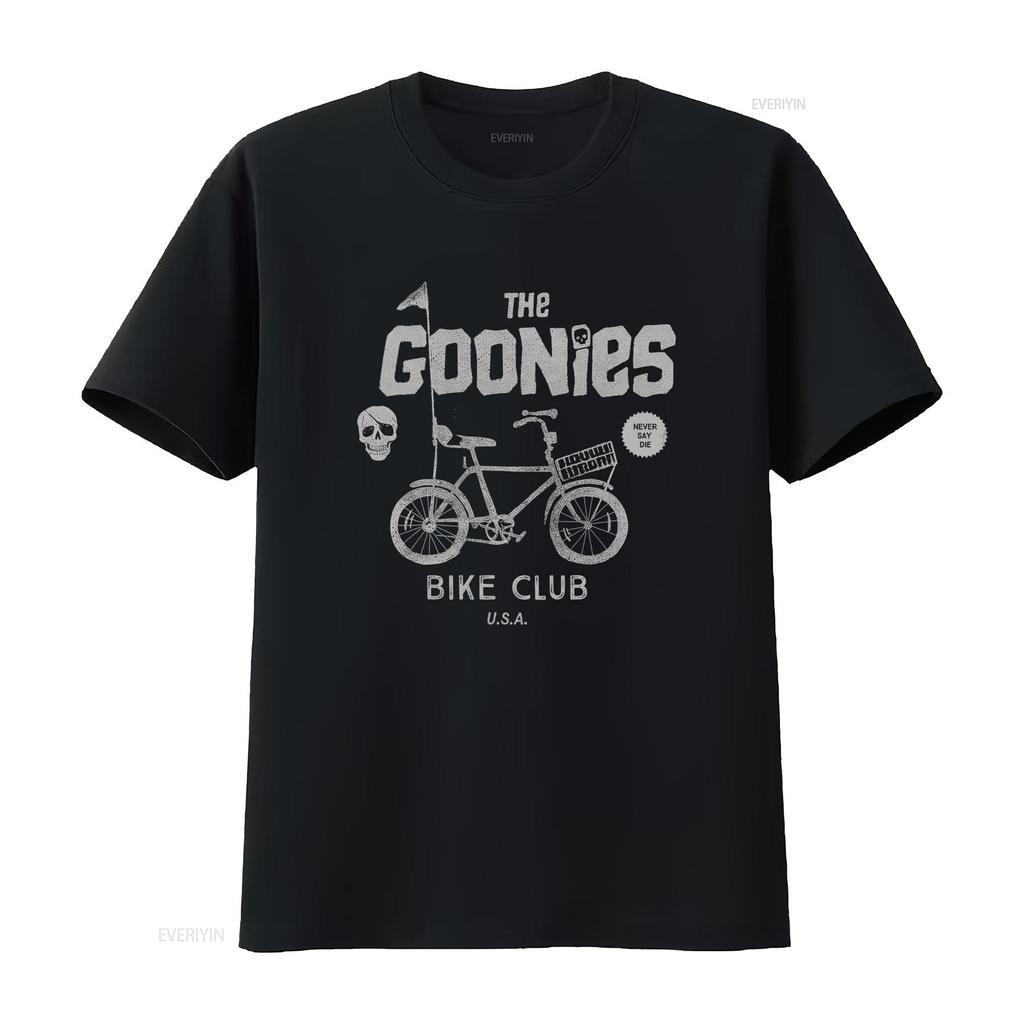 The Goonies Men's Bike Club T Shirt Retro Design with Bicycle Skull 'Never Say Die' Motif vintage Washed Slightly graphic