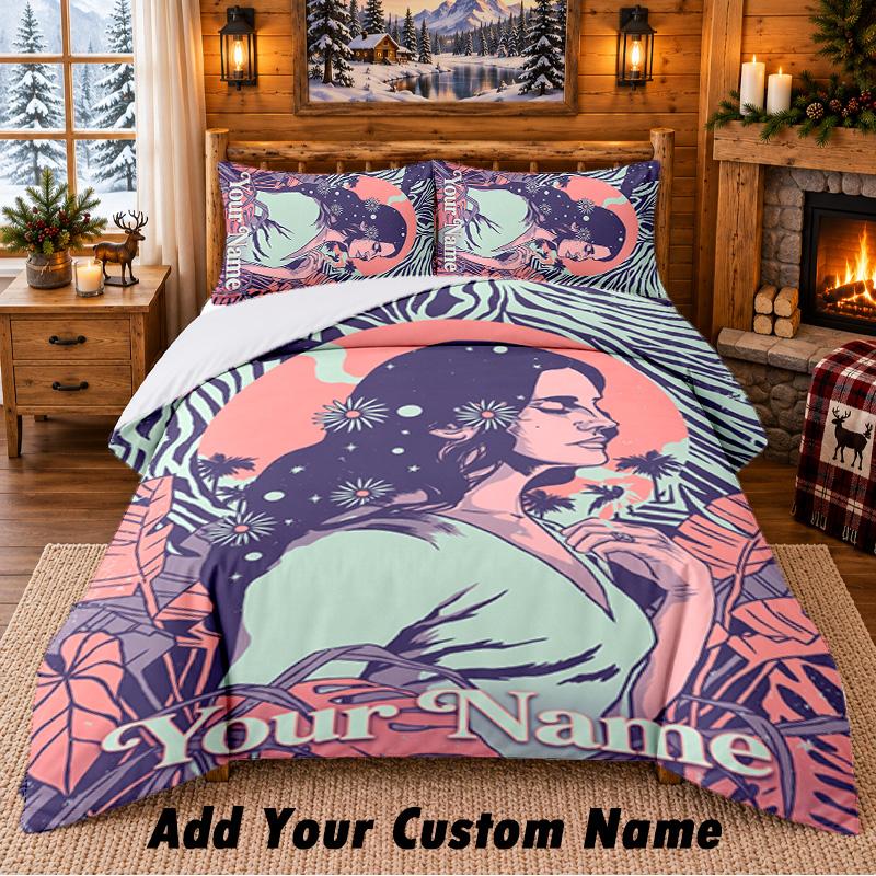 Lana Del Rey Custom Name 3Pcs Bedding Set 1 Bed Sheet 2 Pillowcases Bedroom Home Decor