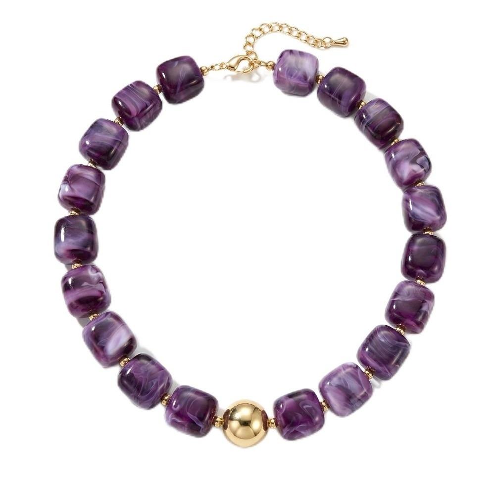 Acrylic Acrylic Necklace Square Bead Sweater Chain Light Luxury Women Clavicle Chain  Travel фиолетовый