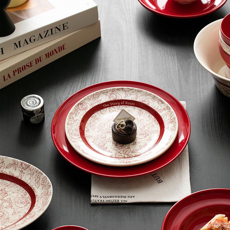 Retro Newlywed Tableware Set - Red Bowls & Plates Wedding Gift 2025 Style