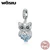 WOSTU Lovely 925 Sterling Silver Animal Owl Charms CZ Bead Fit Original Bracelet Pendant For Women Silver 925 Jewelry CQC1124