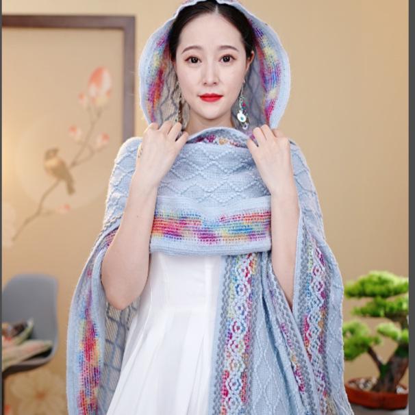 Casual Dark Pattern Hooded Shawl: Versatile, Comfortable, Breathable, Warm, Simple Fashion Scarf-Cape.