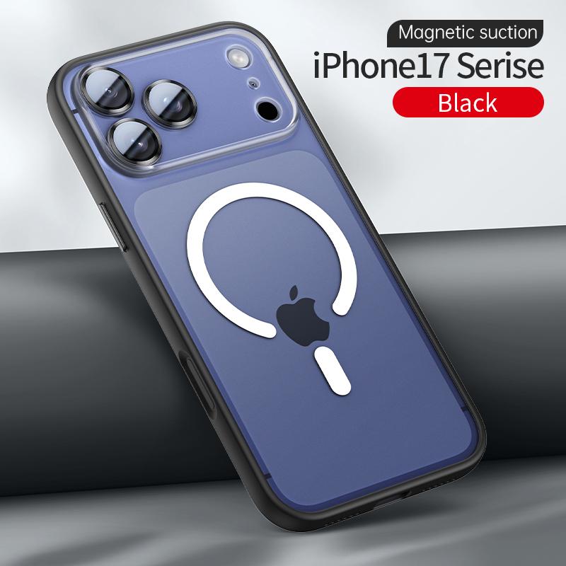 

Роскошная оправа объектива из сплава Матовый чехол Magsafe для IPhone 11 12 13 14 15 16 Pro Max 17 Air 17 Pro Max Полупрозрачная гибридная магнитная противоударная жесткая крышка iPhoone 17 Pro чёрный
