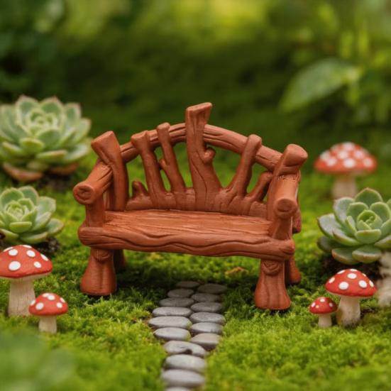 Natural Texture Craft Supplies 3D Printed Mini Twig Bench for Dollhouse Furniture, Rustic Branch Miniature Scene Enhancers Shape Micro Landscape