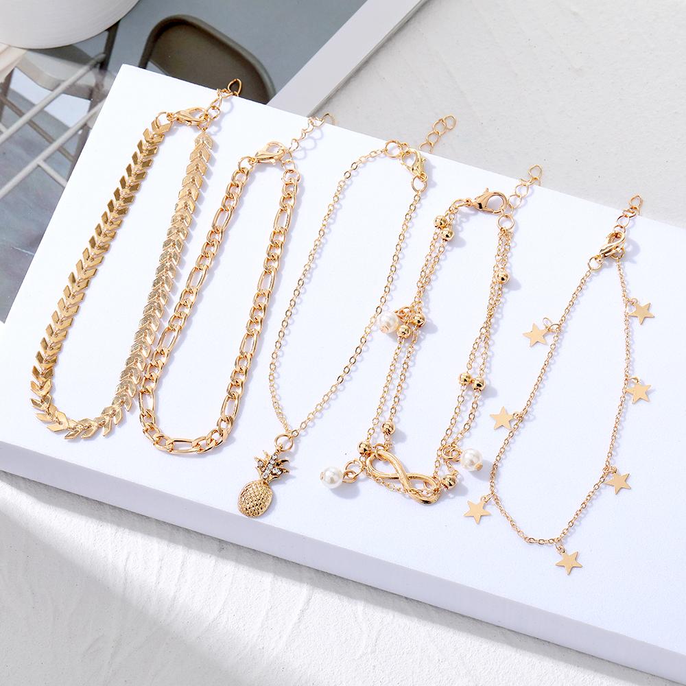 Pineapple Deluxe Pearl Bracelet Fashion Star Pendant Versatile Ornaments Elegant Charm Temperament Beach Bohemian Women's Feet Chain