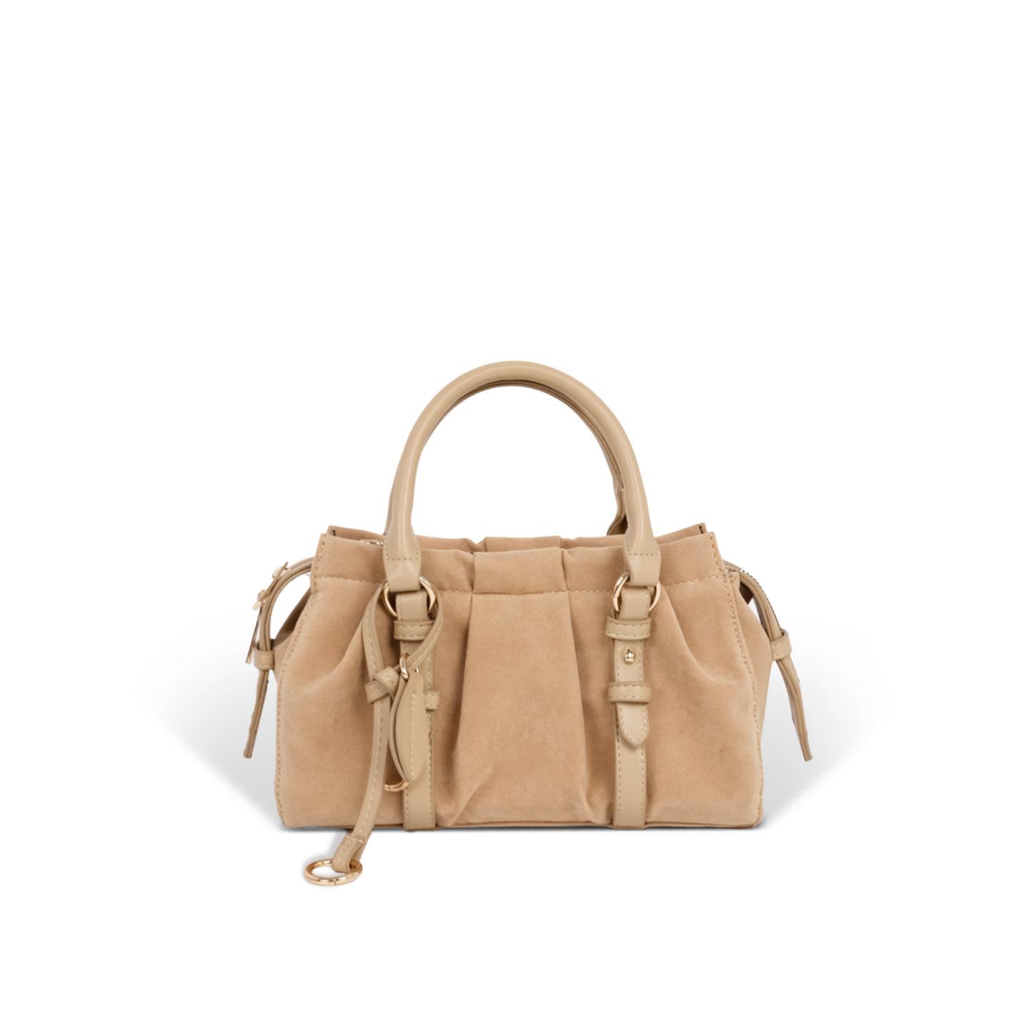 

Frosted texture pleated Boston handbag women s 2025 new fall winter retro versatile commuter shoulder crossbody bag бежевый