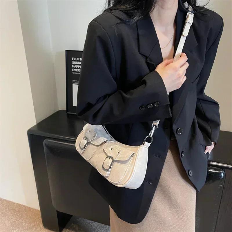 Leftside Fashion Double Pockets Design PU Leather Shoulder Bag for Women Tend Female Crossbody Bag Underarm Handbags