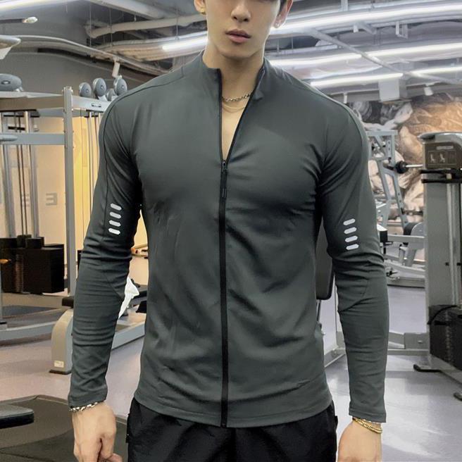 Men's Autumn Stand-Up Collar Cycling Top: Elastic, Sun-Protective, Long-Sleeve, Fitness & Running Zipper Shirt