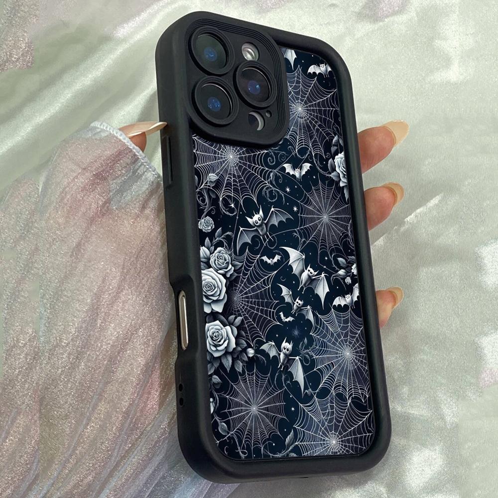 JT92 Black Spider's Web Halloween for iPhone 17 16 15 14 Pro Max Samsung S26 S25 S24 Ultra A17 A16 A07 A56 A06 Xiaomi 15T Redmi 14C 15c Soft TPU Case