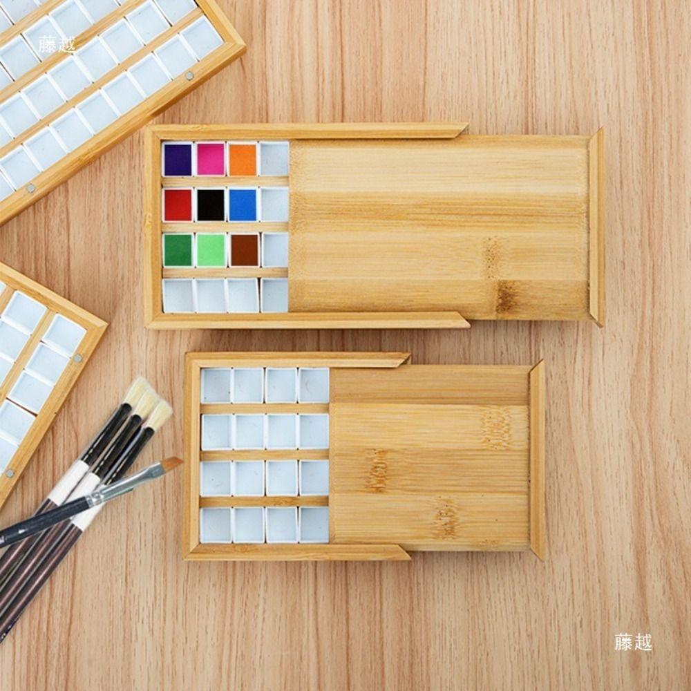 With Lid Watercolor Box Empty Bamboo Paint Storage Box New Paint Palette Painting Art Supplies