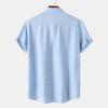 Men Solid Color Linen Short Sleeve Shirt Loose Casual Summer Button Up Top