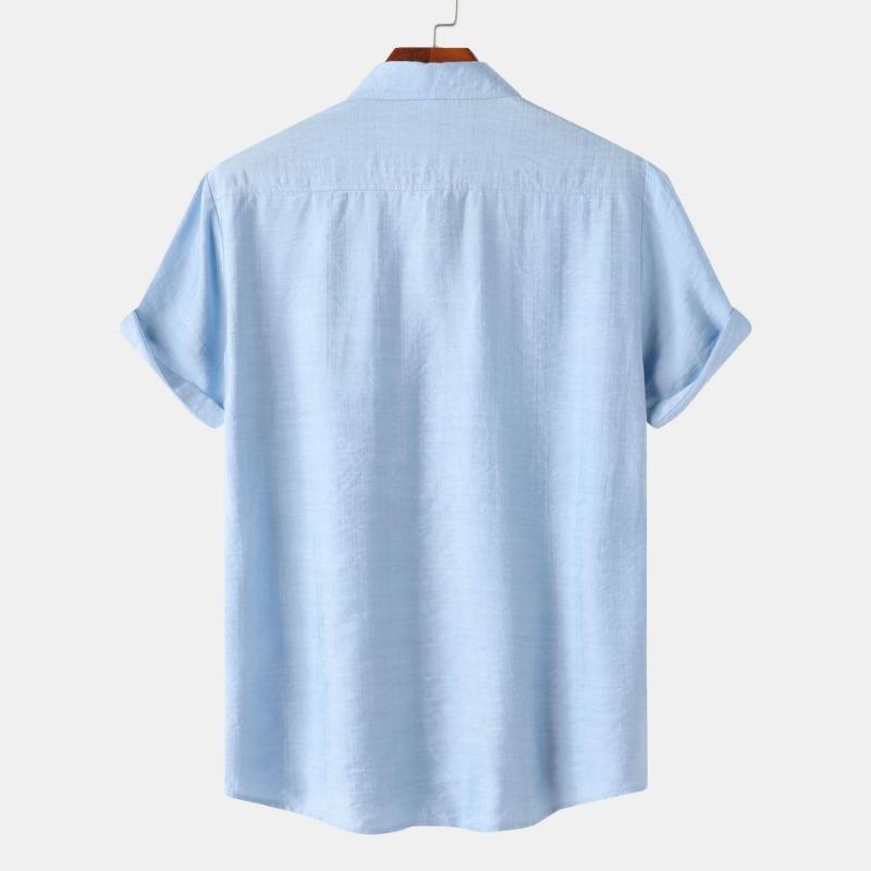 Men Solid Color Linen Short Sleeve Shirt Loose Casual Summer Button Up Top