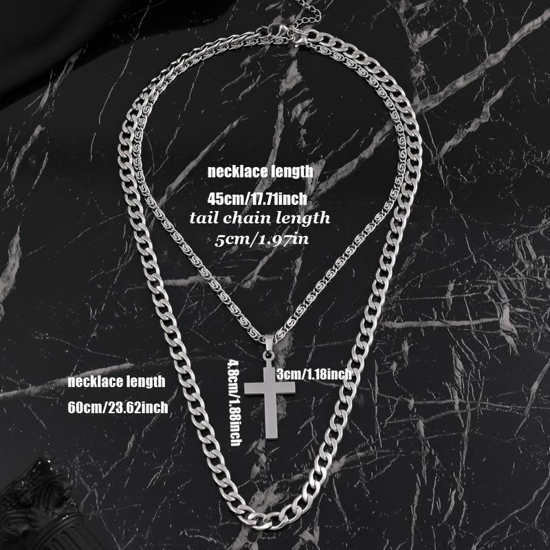 Stainless Steel Necklace Personalized Cross Necklace Cuban Chain High-end Titanium Steel Jewelry Two-piece Set