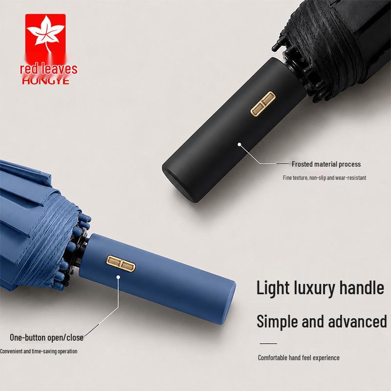 Red Leaf Automatic Folding Sun/Rain Umbrella - Reinforced Windproof Ribs, Black Glue Sun Protection, Double Large Coverage.