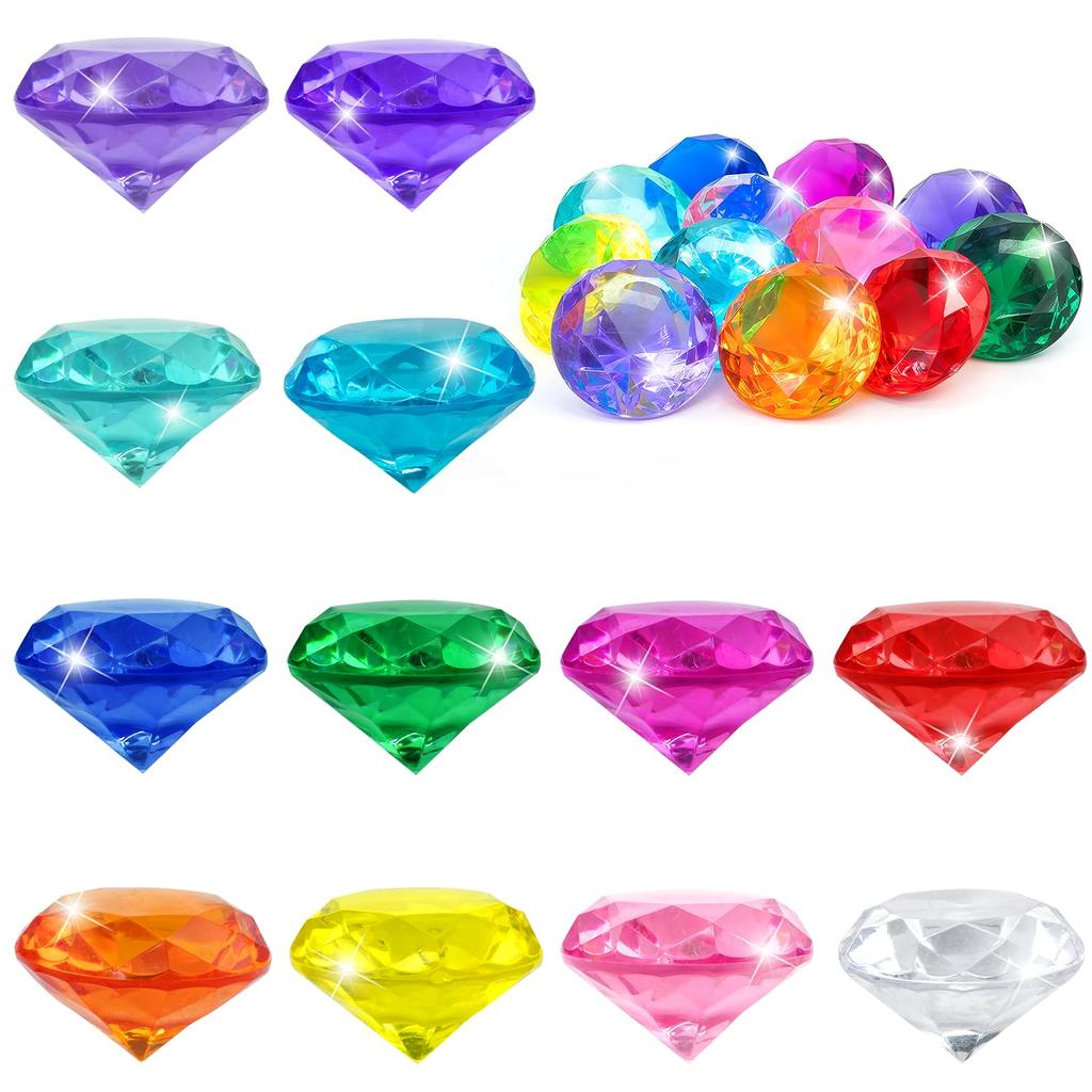 NIXRET Gemstone Toys, 4cm Diameter, Pack of 12, 12 Colors, Acrylic Gems, Diamonds, Colorful, Sparkly Toy, Gem Hunt, Gem Scoop, Water Play, Treasure