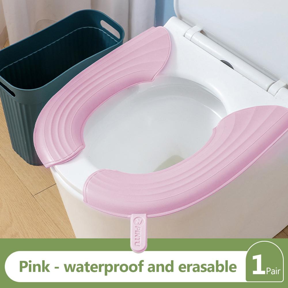 

Универсальный мягкий чехол для сиденья унитаза из ЭВА, 2 шт., нескользящие водонепроницаемые моющиеся подушки для сиденья, многоразовый коврик для крышки унитаза розовый