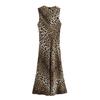 Fashion Style 2024 Autumn New Women's Leopard Print Sleeveless Silk Satin Texture Mid Length Long Length Dress 8404002