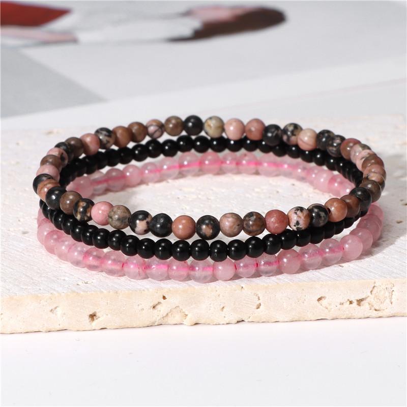 3pcs Amethysts Purple Agates Elastic Bracelets For Women Men Natural Stone Tiger Eye Black Onyx 4mm Beads Bracelet Set Jewelry