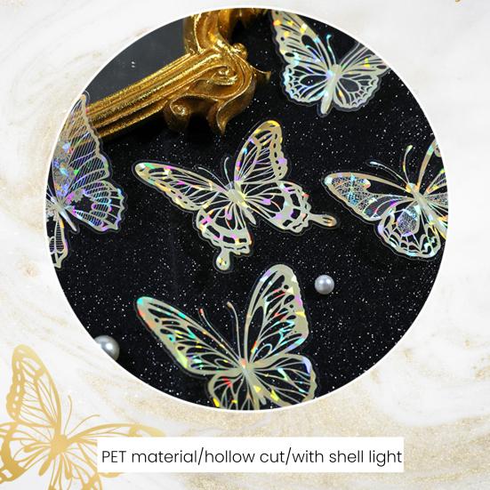 20 Pcs Hollow Carving Butterfly Stickers Decorations 3D Dazzling Mirror Metallic Butterflies Decals for Scrapbooks Junk Journal Supplies