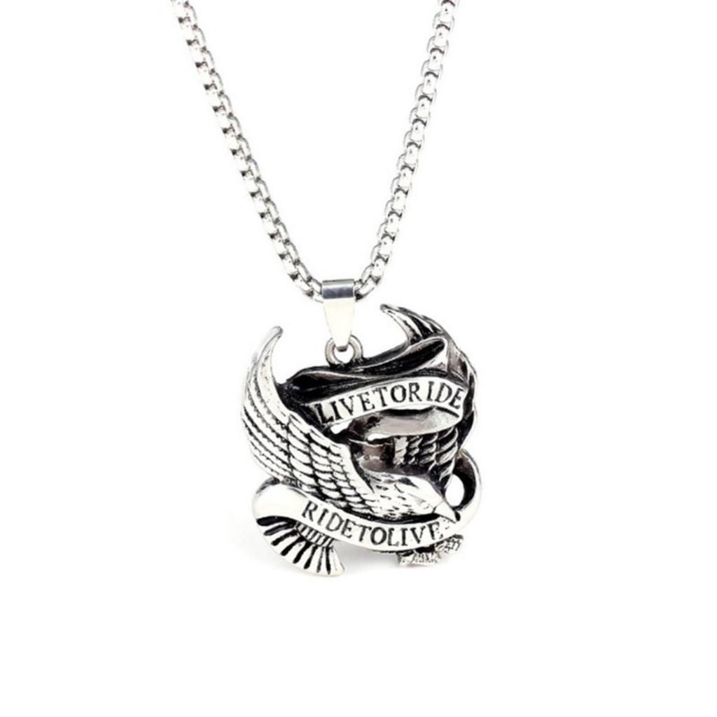 New Fashion Eagle Necklace Pendants LIVE TO RIDE Biker Sport Men Hero Jewelry