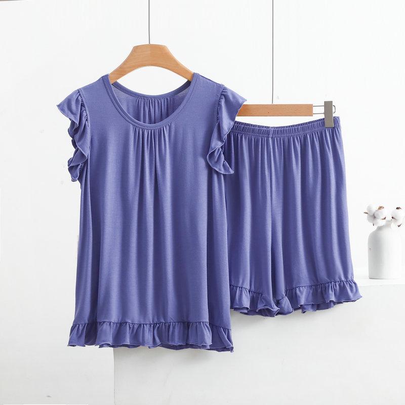 Women's Modal Lace Pajama Set - Ruffle Edge Vest & Shorts, Loose Fit, Lightweight Summer Two-Piece Homewear