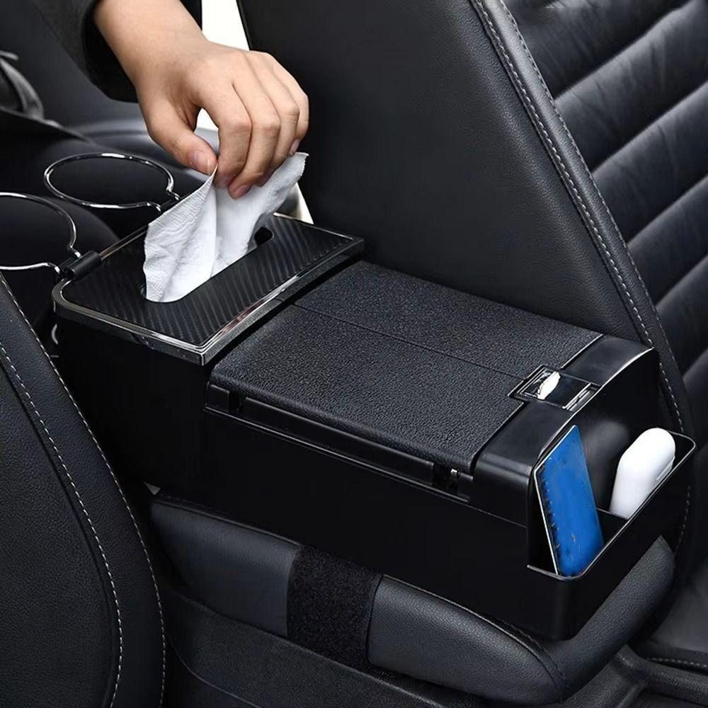 Easy to Install Car Mounted Tissue Box with Cup Holder Car Armrest Storage Box  Car Interior