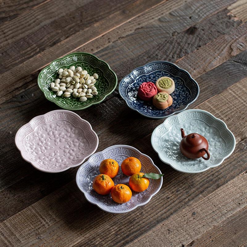 Keramik Chinesische Retro Hochfuß Snackplatte Obstplatte Kreative Antike Platte