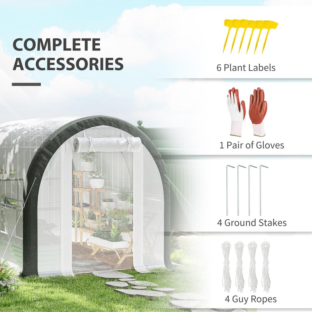 3 x 2(m) Walk-In Tunnel Greenhouse, with Accessories - White