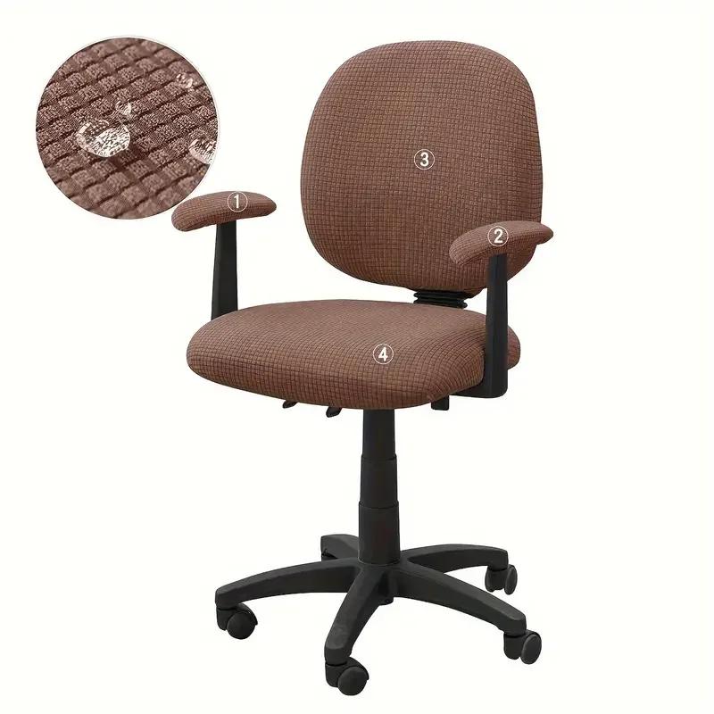 4 stuks/set Waterafstotende Bureaustoelhoes Effen Kleur Elastische Computerfauteuil Slipcover Stretch Spandex Gaming Stoelhoes 1set chair cover brown
