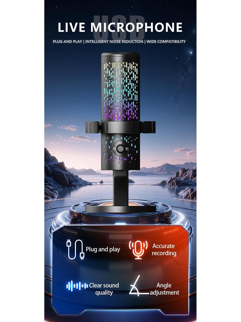 Cross-Border Extreme RGB USB Microphone for Live Streaming and Gaming