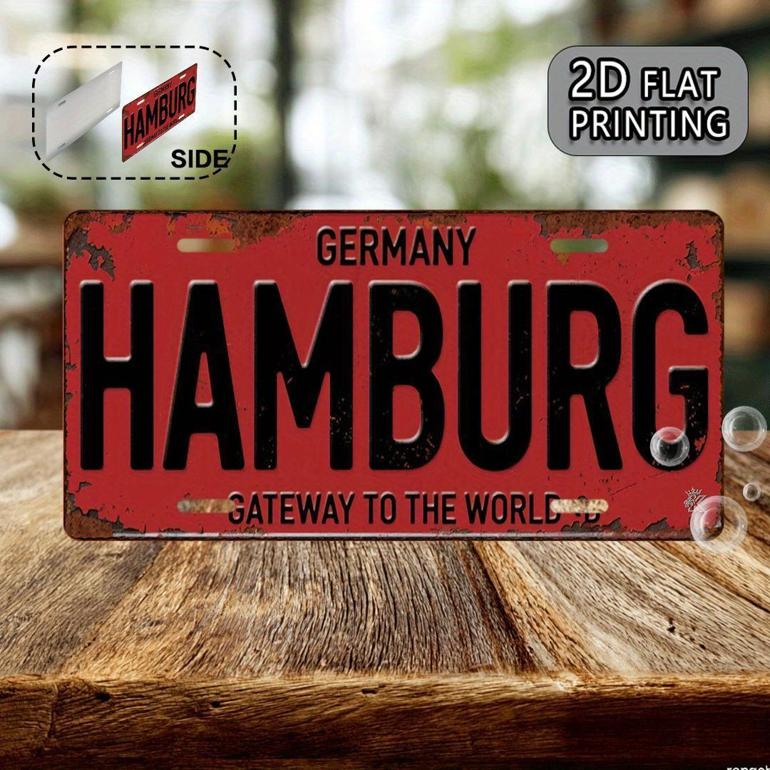 

D Flat pc Vintage Hamburg Metal Sign xcm Aluminum Wall Art with Distressed Red Black Design German Travel 15x30cm(5.9x7.8inch)