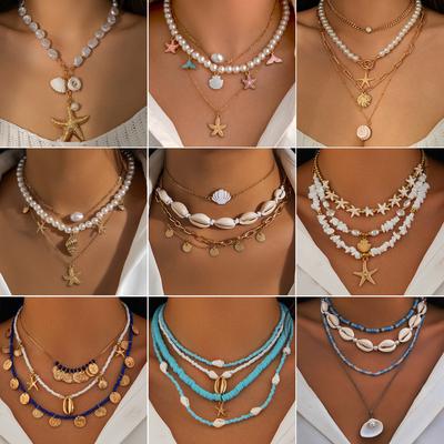 Strand Parelketting Imitatie Parelketting, Zeester Schelp Vintage Vakantieketting
