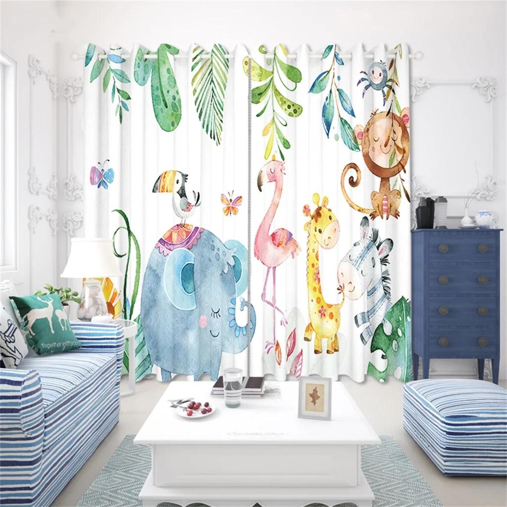 New Cheap Cartoon Elephant Bird Giraffe Lion Zoo Digital Printed Curtain for Blinds Windows Bedroom Living Room Kitchen