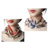 2Pcs Women Faux Silk Scarf Printing Faux Pearl Decor Lace Trim Lightweight Scarf Hand