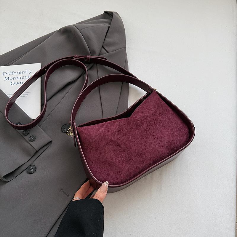 Retro deerskin fleece bag women's autumn new casual simple shoulder messenger bag niche matte bowling bag
