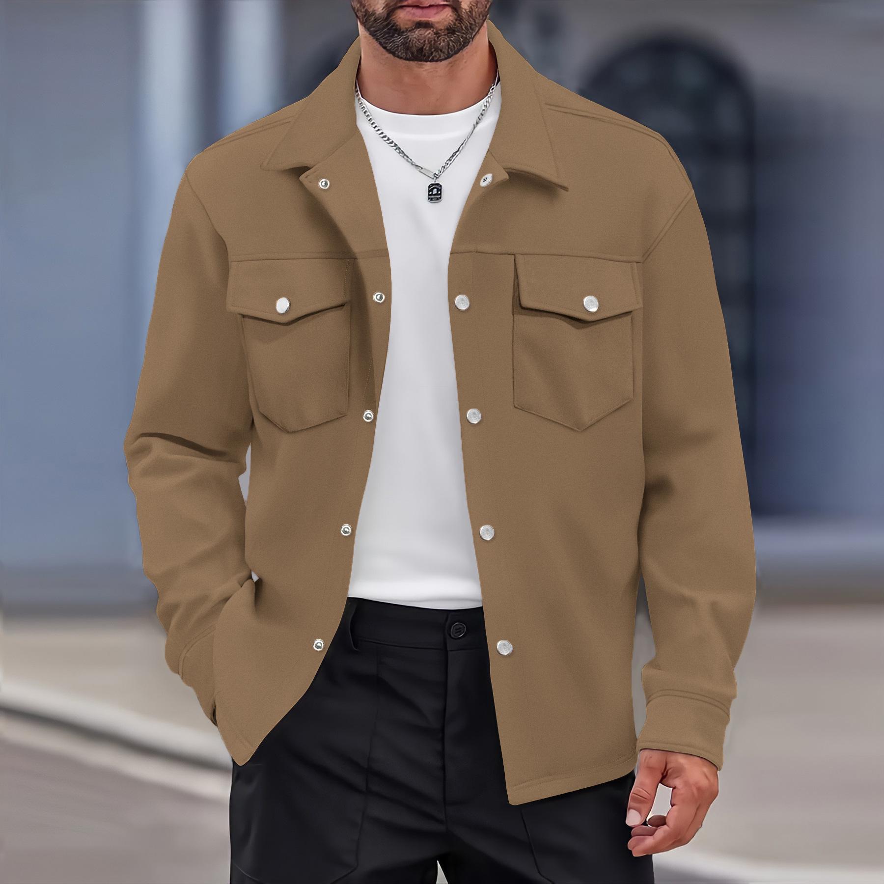 2024 Autumn/Winter Men s Casual Lapel Slim Fit Jacket with Double Pockets Large