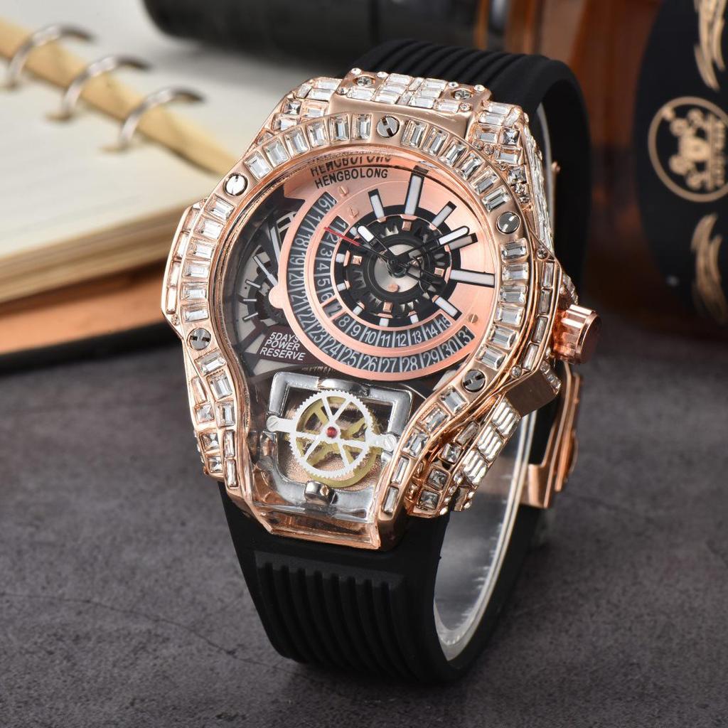 Men's Quartz Watch with Three-Needle Design, Sports Style, Irregular Full Diamond Shape, Similar to Jason Statham's Watch in Warcraft.