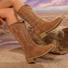 Fashion 2025 Vintage Embroidery Western Boots Women Plus Size 36-43 Thick Heels Mid Calf Boots Woman Autumn Winter Slip On Cowgirl Botas